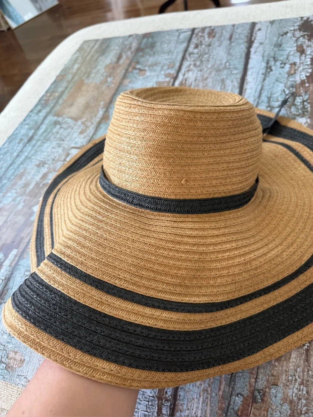 Paper Straw Sun Hat with Black Trim Size Small size 56